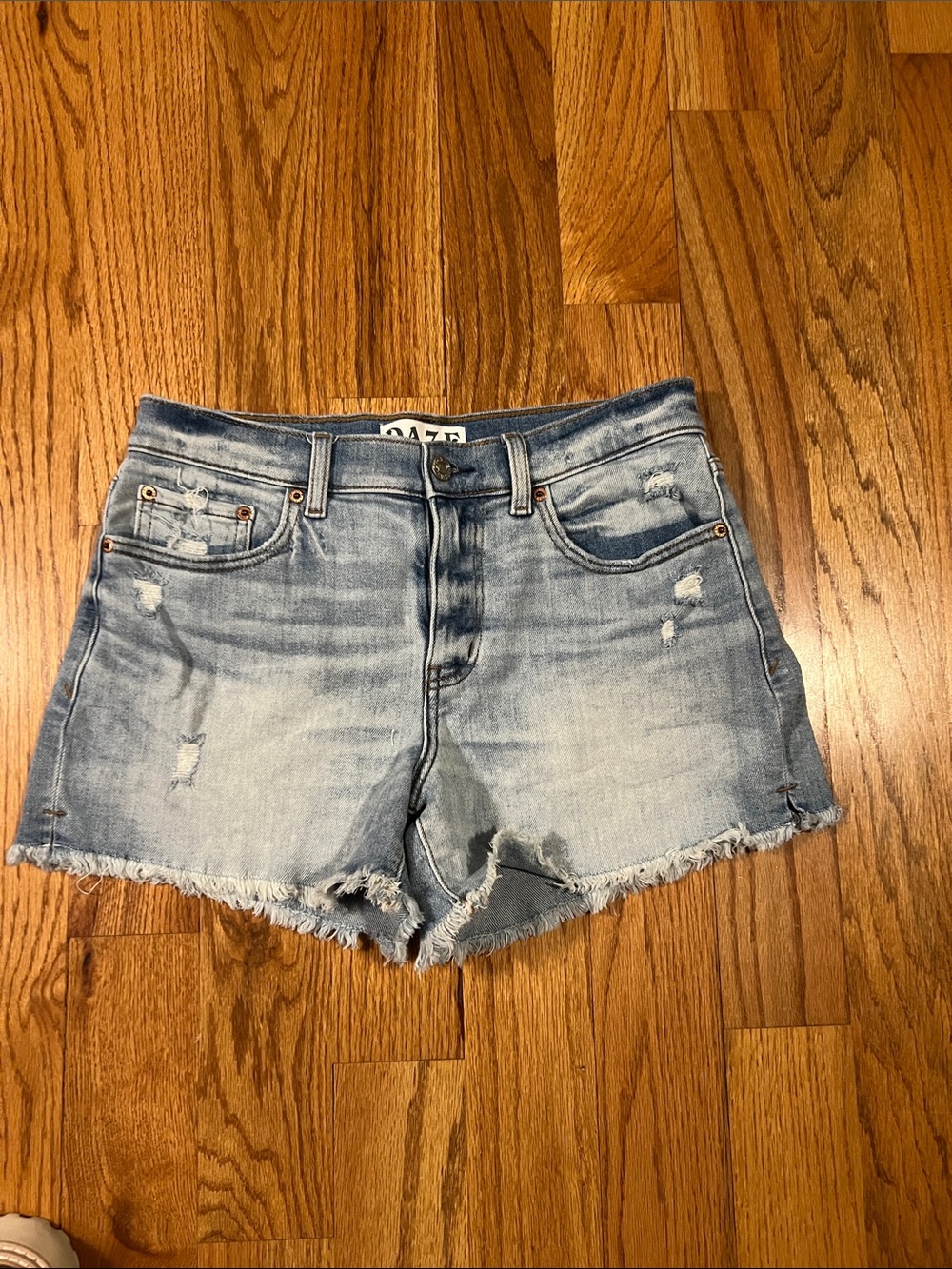 Daze Light Blue Distressed Denim Shorts